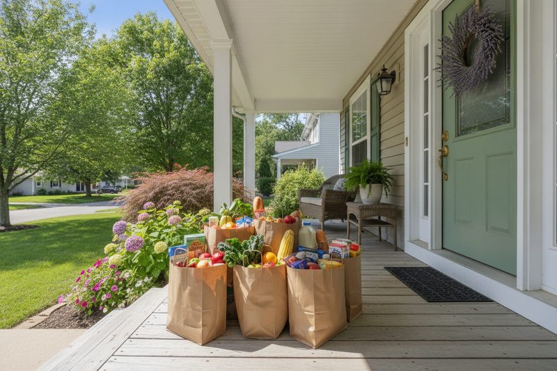 Grocery bags delivered to a porch